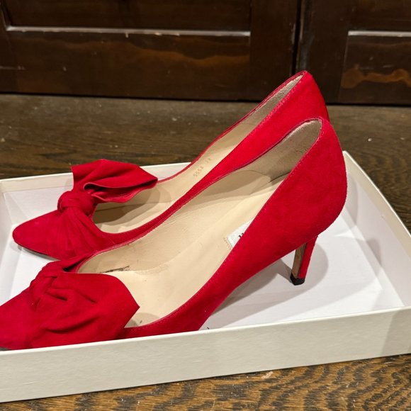 LK Bennett Caitlyn Bow Stiletto Heeled Court Shoes, Roca Red Suede Size 38 - Picture 9 of 9